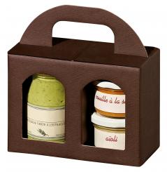 2er Tragekarton Lino Vario Nr. 21, braun - Pack á 20 Stück - für 2 Gläser groß, Leinenoptik, 170x80x120 mm Stück