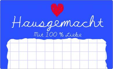 Schmucketikett Hausgemacht 65x40mm weiß/blau Selbstklebend Packung á 100 Stück auf Rolle 