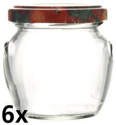 6er Folienpack - Weithalsglas Orcio 106ml weiß inkl. TO53 Fruchtmotiv 
