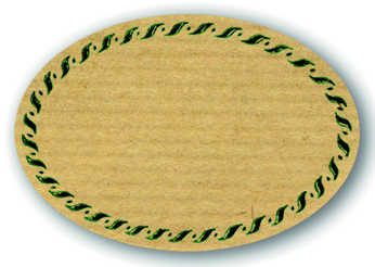 Schmucketikett Oval klein 54x37mm - Naturpapier Selbstklebend Motiv: Kordel  -  Farbe: grün Packung á 250 Stück auf Rolle 