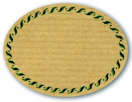 Schmucketikett Oval groß 77x58mm - Naturpapier Selbstklebend Motiv: Kordel  -  Farbe: grün Packung á 250 Stück auf Rolle Stück