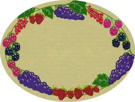 Schmucketikett Oval groß 77x 58mm - Naturpapier Selbstklebend Motiv: Beeren  -  Farbe: bunt Packung á 250 Stück auf Rolle 